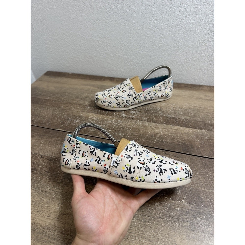 Toms Alpargata Panda Party birch printed canvas slip on shoes Women's Size 8